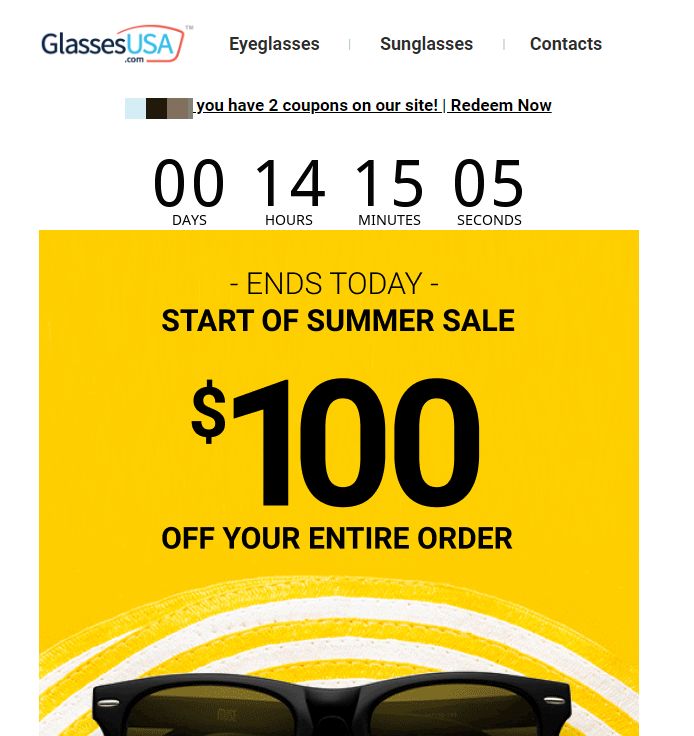 An example of a time sensitive email marketing message that has a strong call-to-action and encourages users to act now.
